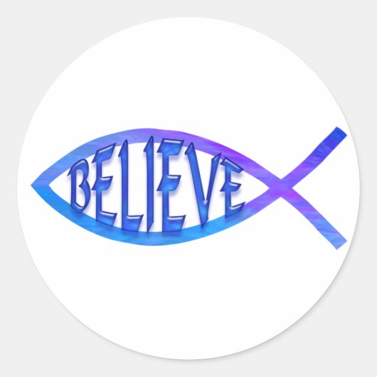 Geloof Fish-blauw Ronde Sticker (Voorkant)