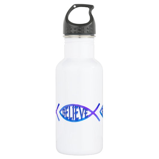 Geloof Fish-blauw Waterfles (Voorkant)