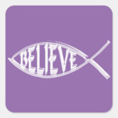 Geloof Fish Lavender Vierkante Sticker (Voorkant)