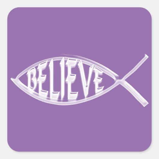 Geloof Fish Lavender Vierkante Sticker (Voorkant)