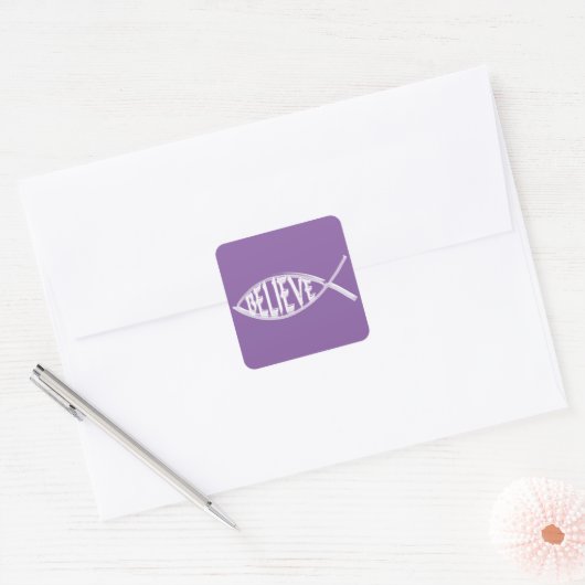 Geloof Fish Lavender Vierkante Sticker (Envelop)