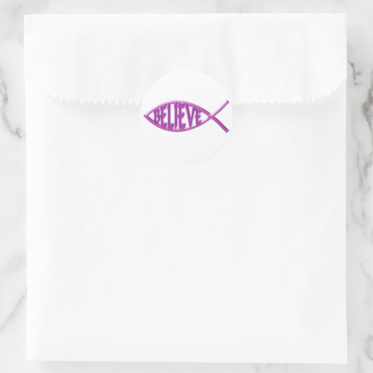 Geloof Fish-roze Ronde Sticker (Tas)