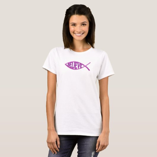 Geloof Fish-roze T-shirt (Voorkant volledig)