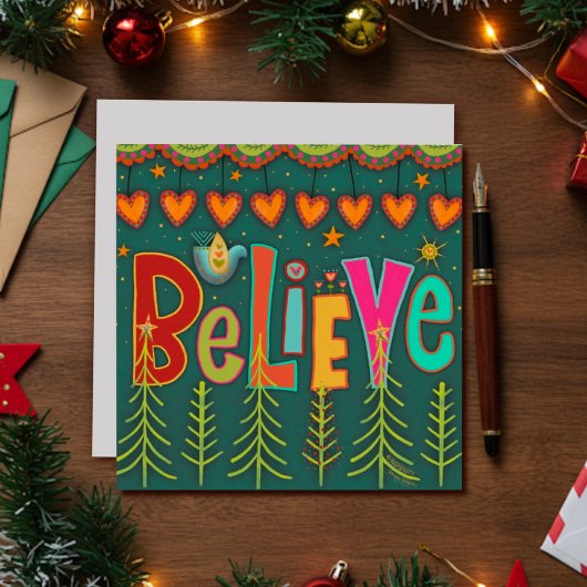 Geloof Folk Hearts Kerstkaart