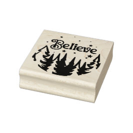 Geloof Forest Stars Christmas Square Wood Rubberstempel