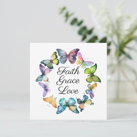 Geloof, genade en liefde met vlinders kaart (Staand voorkant)