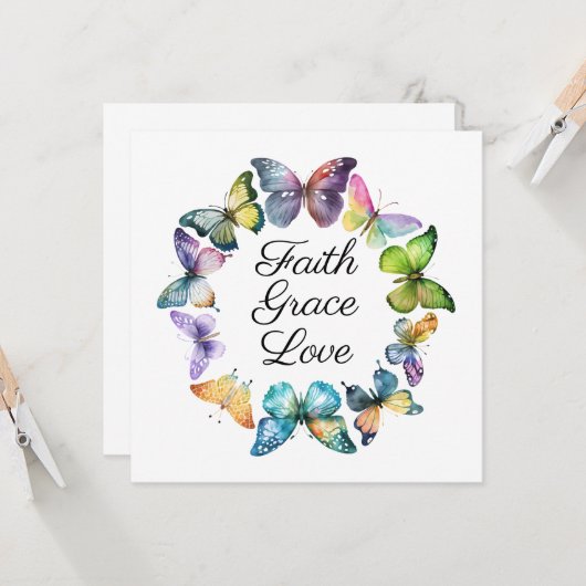 Geloof, genade en liefde met vlinders kaart (Voorkant / Achterkant in situ)