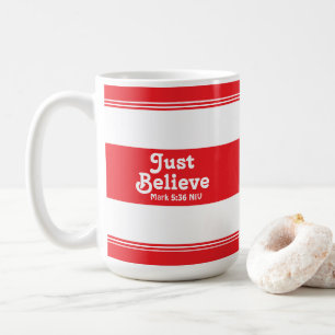 Geloof Gewoon Geloven Rood en Wit Gestreept Kerstm Koffiemok