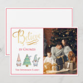 Geloof Gnomes Gold Script Photo Glitter Holiday Feestdagenkaart (Voorkant / Achterkant)