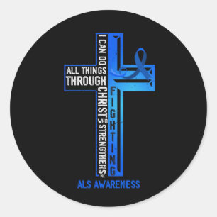 Geloof God Jezus Christus ALS Strijder ALS Awa Ronde Sticker