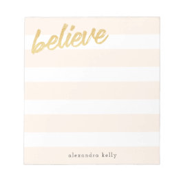 Geloof Gold Faux Folie Peach Stripes Custom Name Notitieblok
