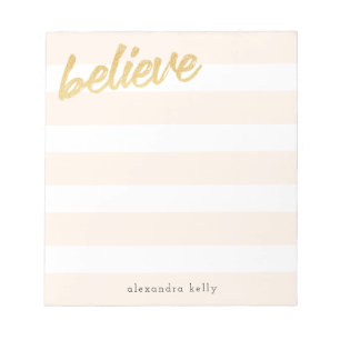 Geloof Gold Faux Folie Peach Stripes Custom Name Notitieblok