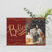 Geloof Gold Script Photo Glitter Holiday Kaart (Staand voorkant)