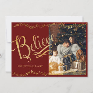Geloof Gold Script Photo Glitter Holiday Kaart