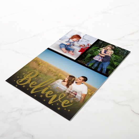 Geloof Gold Stars Kerstmis 3 Foto's Folie Feestdagenkaart (Gedraaid)