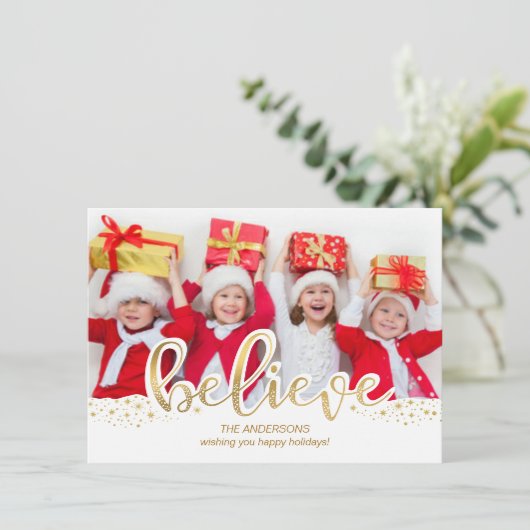 Geloof Gouden Folie Effect Kerstvakantie Foto Feestdagenkaart (Staand voorkant)