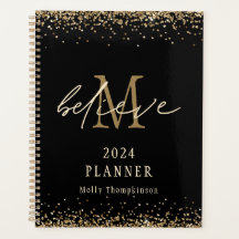 Geloof Gouden Glitter 2024 Monogram Naam Zwart