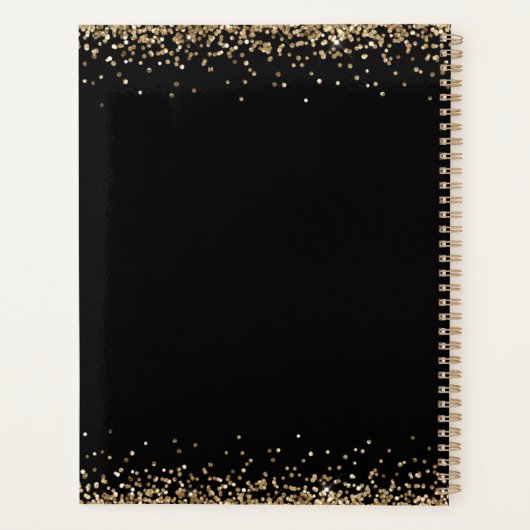 Geloof Gouden Glitter 2024 Monogram Naam Zwart Planner (Achterkant)