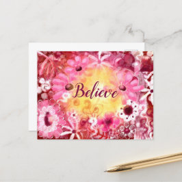 Geloof grillige bloem roze rode bloemen geel briefkaart