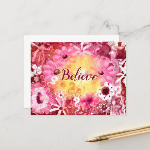 Geloof grillige bloem roze rode bloemen geel briefkaart