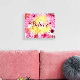 Geloof grillige bloem roze rood geel canvas afdruk