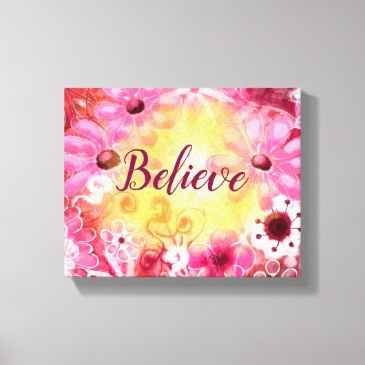 Geloof grillige bloem roze rood geel canvas afdruk (Voorkant)