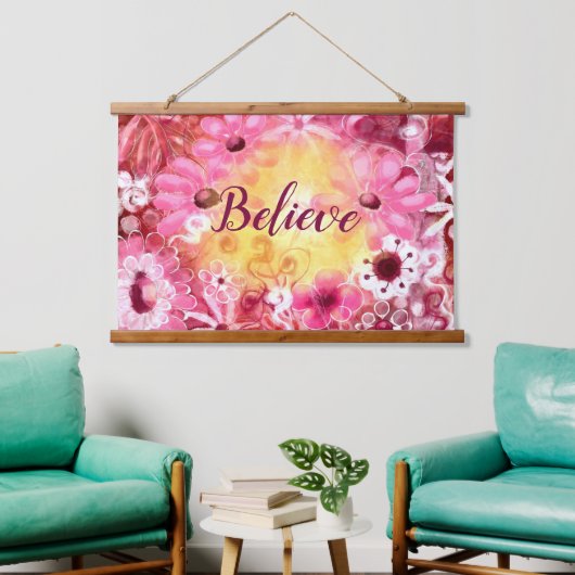 Geloof grillige bloem roze rood geel hangend wandkleed (Woonkamer)