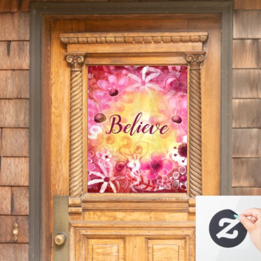 Geloof grillige bloem roze rood geel raamsticker (Huis Deur)