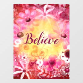 Geloof grillige bloem roze rood geel raamsticker