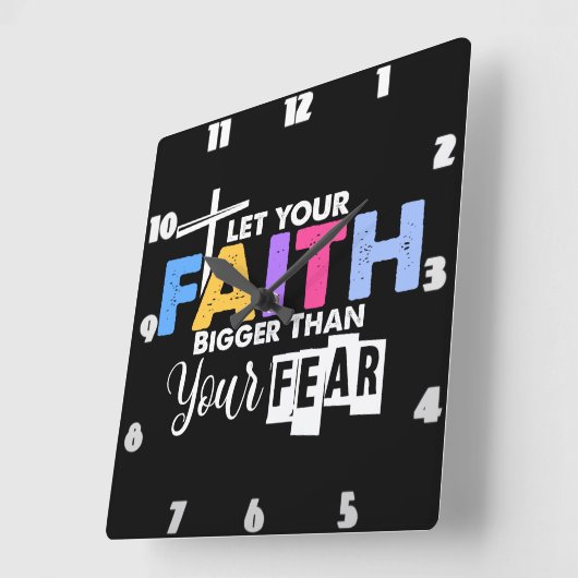 Geloof groter dan angst vierkante klok (Hoek)