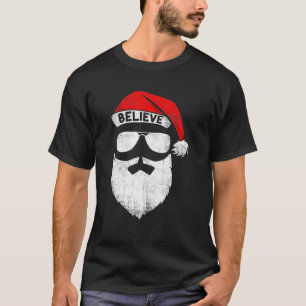 Geloof het citaat op Santa Hat Mustache Family Reu T-shirt
