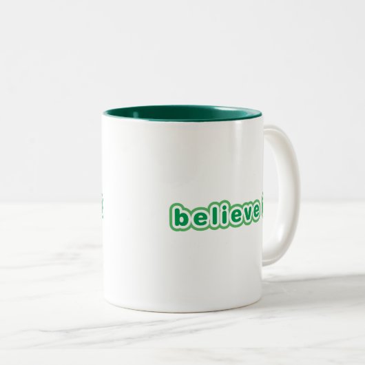 Geloof het (groen) tweekleurige koffiemok (Voorkant rechts)