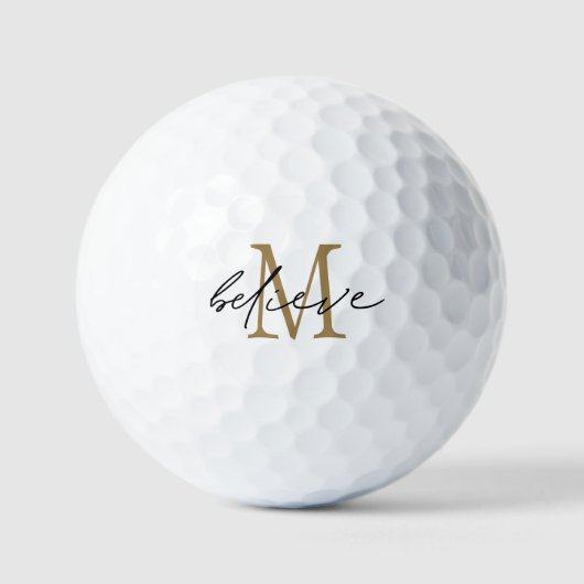 Geloof het Motivatie zwarte goudmonogram Initiaal Golfballen (Voorkant)