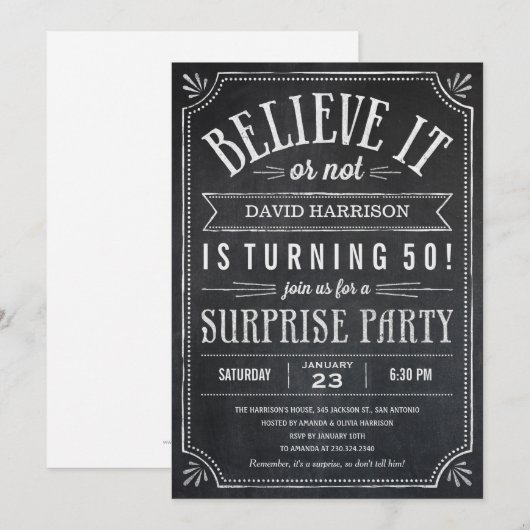 Geloof het of niet, verras verjaardagsuitnodiginge kaart (Voorkant / Achterkant)