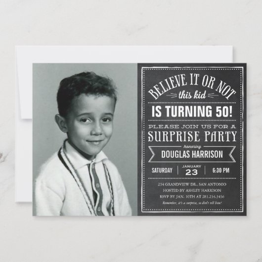 Geloof het Old Photo Birthday Surprise Invitations Kaart (Voorkant)