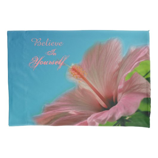 Geloof Hibiscus Flower Inspirerend Quote Kussensloop (Voorkant)