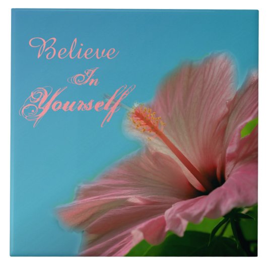 Geloof Hibiscus Flower Inspirerend Quote Tegeltje (Voorkant)