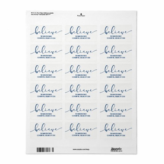 Geloof HOLIDAY BLUE Hand Letterig script Etiket (Full Sheet)