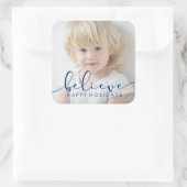 Geloof HOLIDAY BLUE Hand Lettert Script FOTO Vierkante Sticker (Tas)