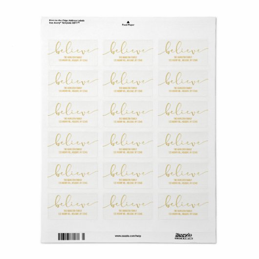 Geloof HOLIDAY FAUX GOLD Hand Lettered Script Etiket (Full Sheet)