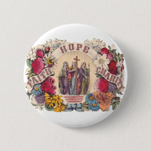 Geloof, hoop en liefdadigheid Theologische deugden Ronde Button 5,7 Cm