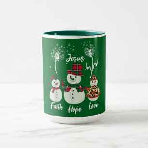 Geloof, hoop en liefde: een sneeuwman kerst mok