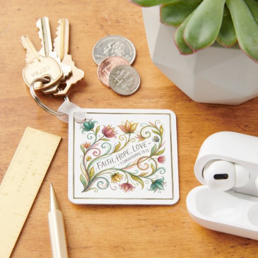 Geloof Hoop Liefde bloem persoonlijk Sleutelhanger (Bureau)