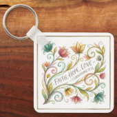 Geloof Hoop Liefde bloem persoonlijk Sleutelhanger (Voorkant)