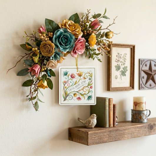 Geloof Hoop Liefde bloemig Keramisch Ornament