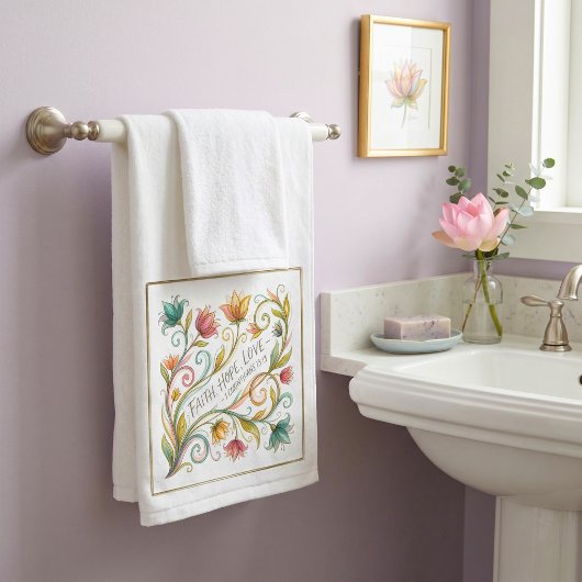 Geloof Hoop Liefde bloemrijk Handdoek