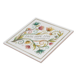 Geloof Hoop Liefde bloemrijk Tegeltje