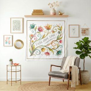Geloof Hoop Liefde bloemrijk Wandkleed