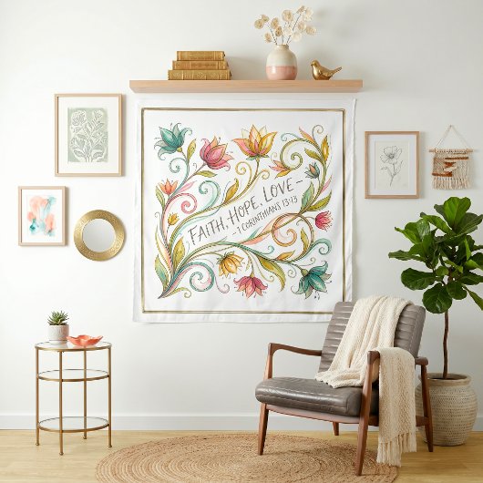 Geloof Hoop Liefde bloemrijk Wandkleed