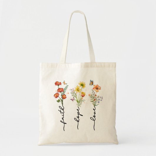 Geloof, hoop, liefde - bloemrijke Inspirerend woor Tote Bag (Voorkant)